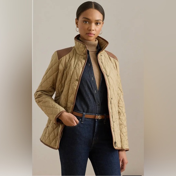 Ralph Lauren Jackets & Blazers - Ralph Lauren Diamond Quilted Barn Jacket With Faux Leather Trim Oatmeal Size M